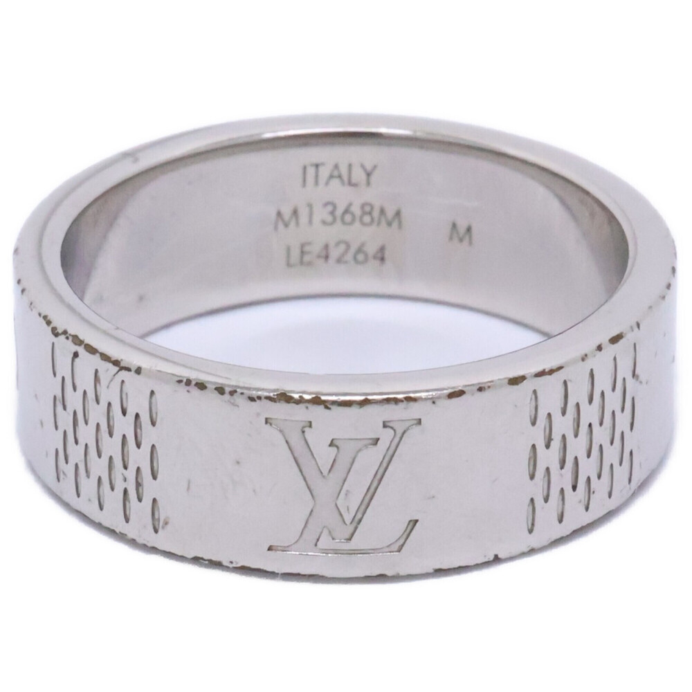 LOUIS VUITTON M1368M Damier Staple Thin Ring, Silver, Men's